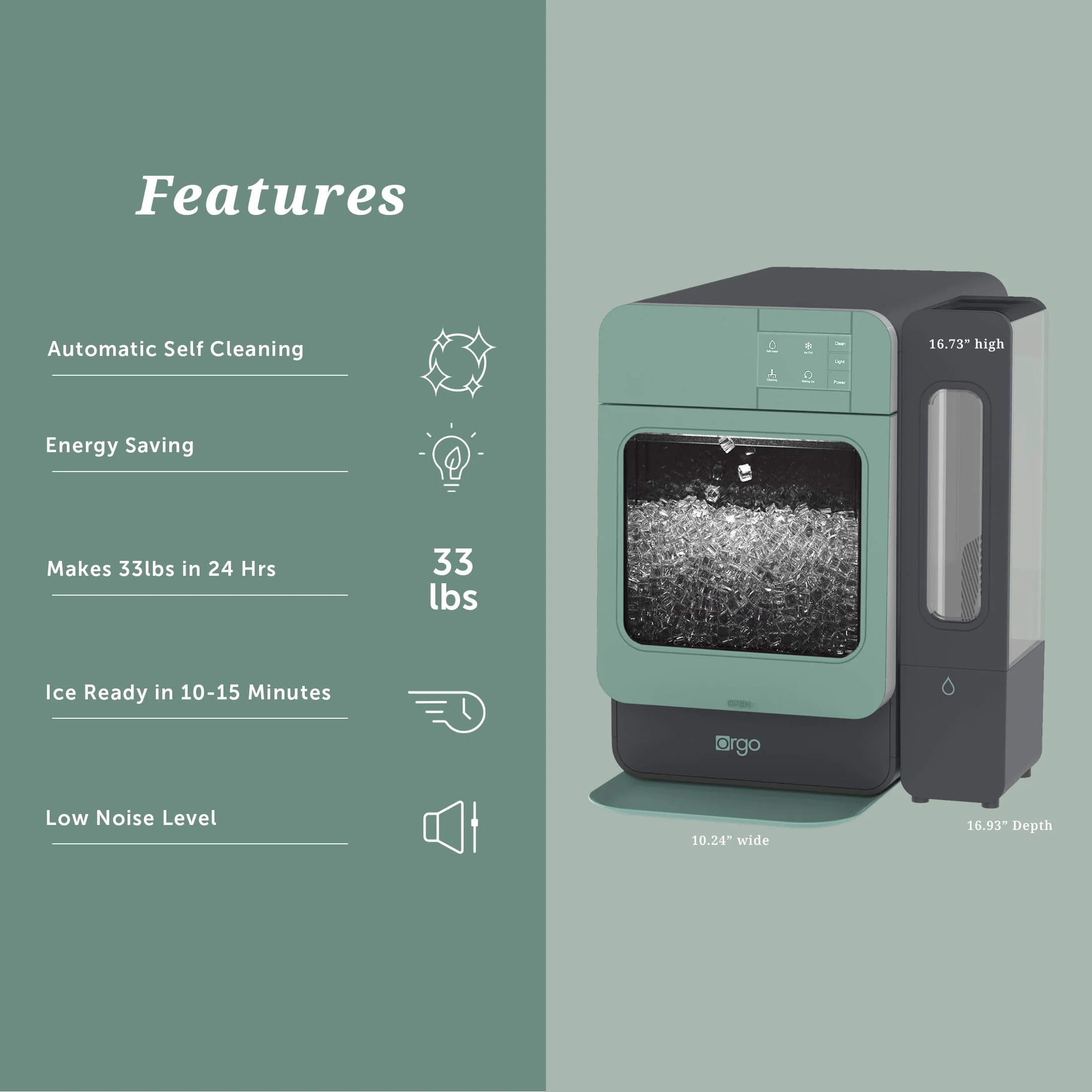 Orgo Products The Sonic Countertop Ice Maker, Nugget Ice Type, Blue