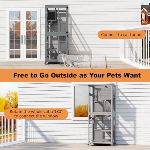 Catio Outdoor Cat Enclosure, Large Cat House for Mulitiple Cats Walk in Cat Cage with Waterproof Cover and Sunshine Panel Roof, Feral Cat Shelter with 7 Platforms and 2 Resting Box, 72 inch
