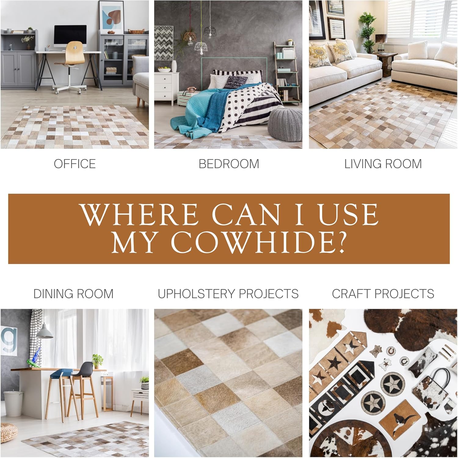 Sunshine Cowhides 100% Genuine Patchwork Cowhide Rug - Taupe-Champagne, Mosaic Design, Modern Animal Hide Rugs for Living Room, Office or Kitchen Area - Decorative Indoor Carpet - Medium (4x6 Ft.)