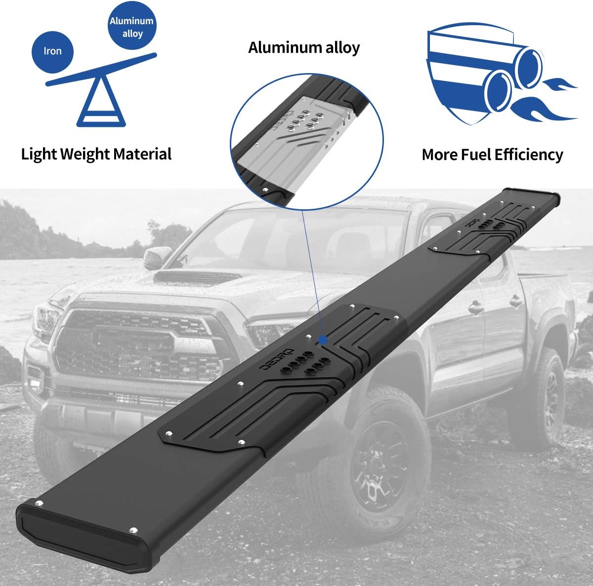 OEDRO 6.5 Running Boards Compatible with 2009-2018 Dodge Ram 1500 Quad Cab 2019-2022 Ram 1500 Classic, 2010-2022 2500/3500, Aluminum Side Steps Nerf Bars for More Fuel Efficiency, Black Textured