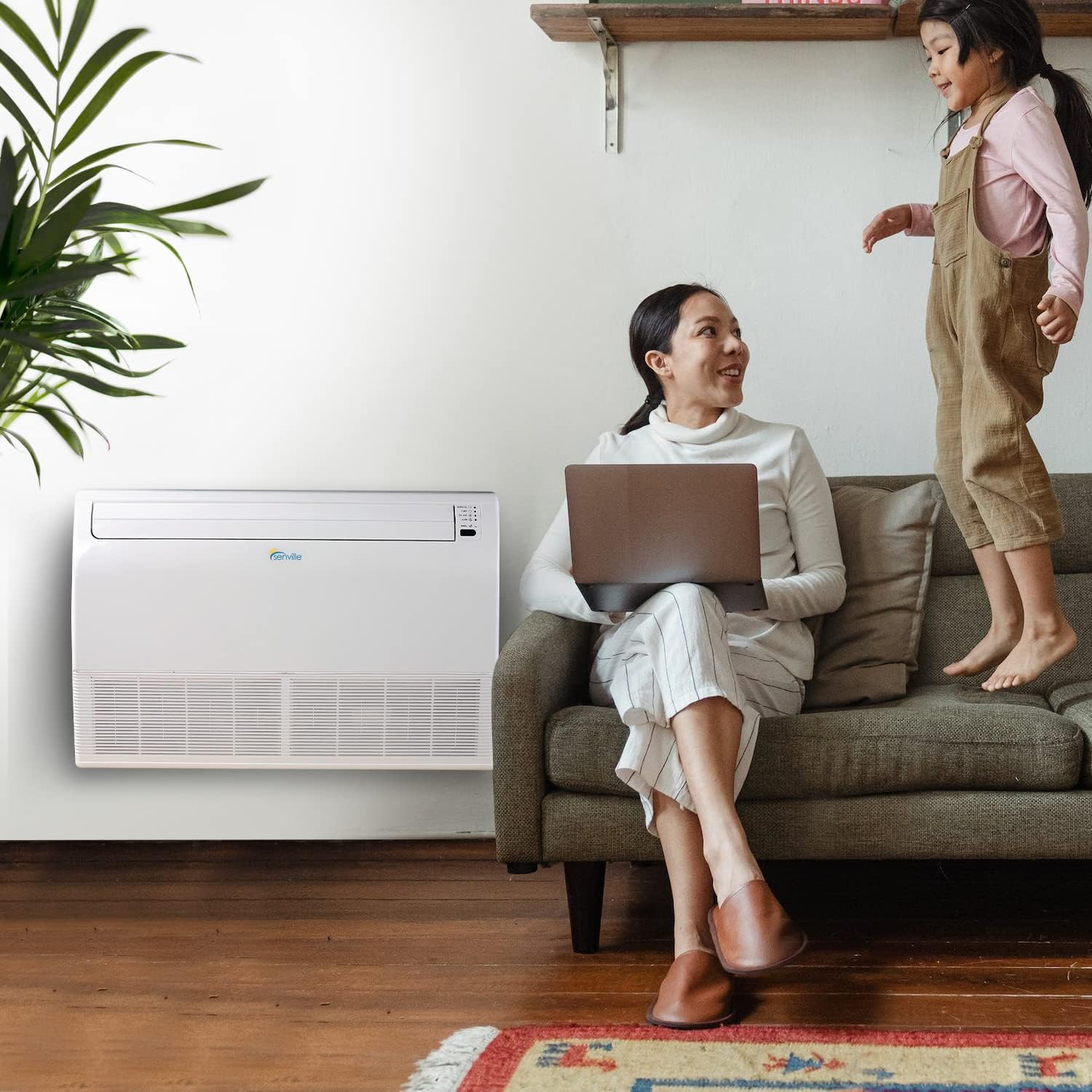 Senville 24,000 BTU Floor Console Mini Split AC/Heating System, Floor/Ceiling Mounted, 16 Ft. Install Kit, 208/230V, White