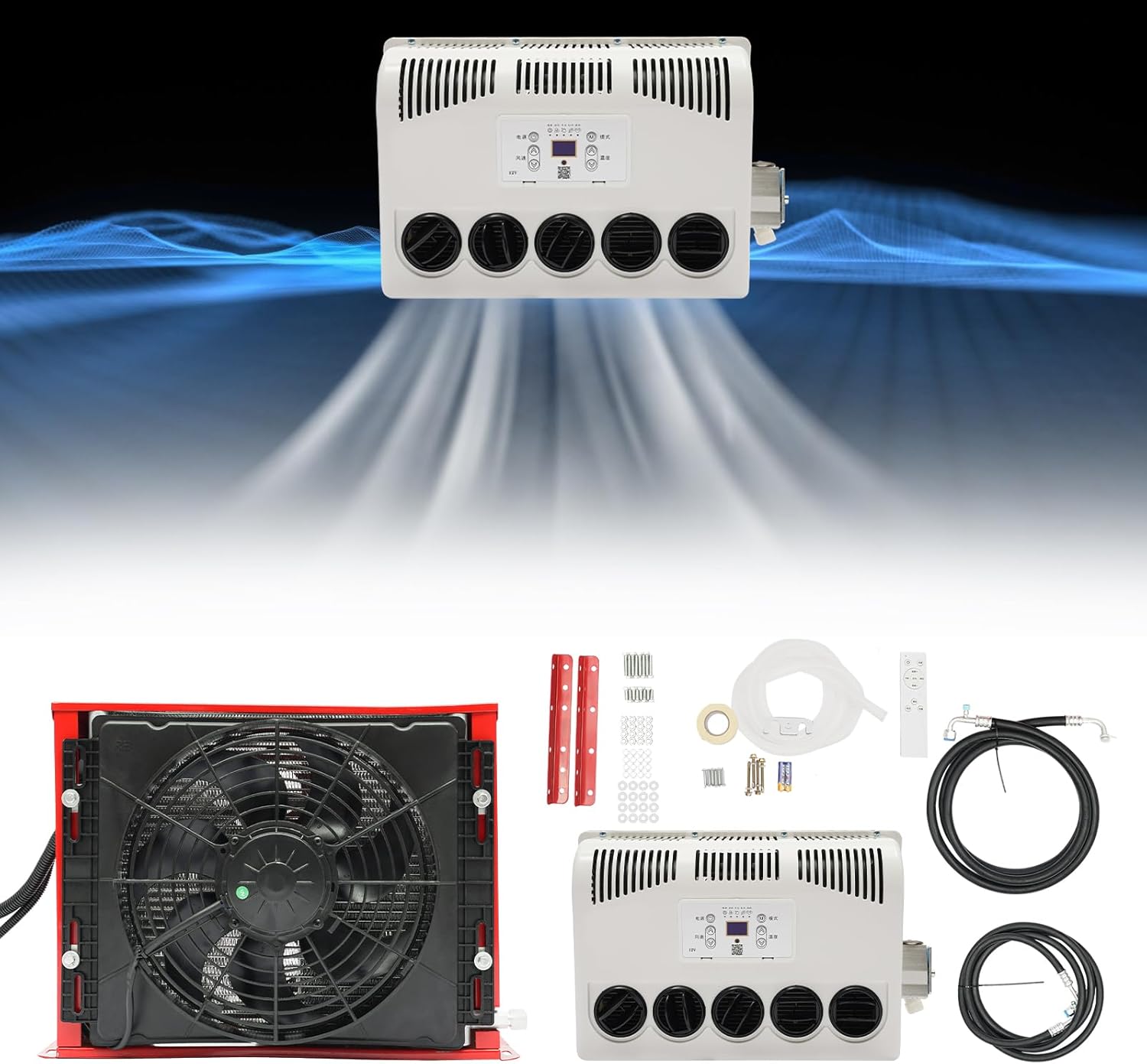 Truck Cab Air Conditioner 12V AC Fits Semi Trucks Bus RV Caravan Crane Excavator 11000 BTU Mini Split Air Conditioner for Commercial Vehicles Trailers