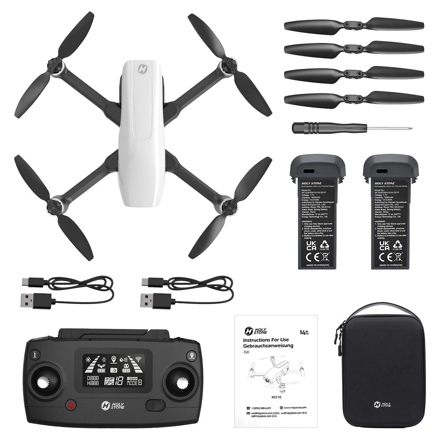 Holy Stone HS710 GPS Drone with 4K Camera for Adults Brushless Motor 50 Mins Flight Time Color White