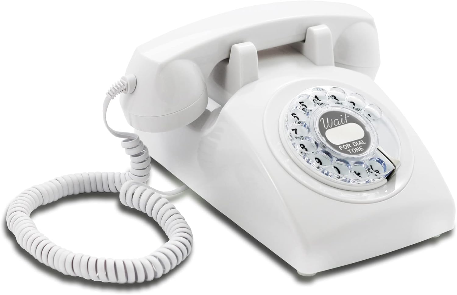 White Rotary Retro Phone with Classic United States Rotary Dial Inlay/Old Fashioned Dial Telephone/Classic Landline/Home Telephones/Antique Look Desk Phone - The 60s Cable by Opis Technology