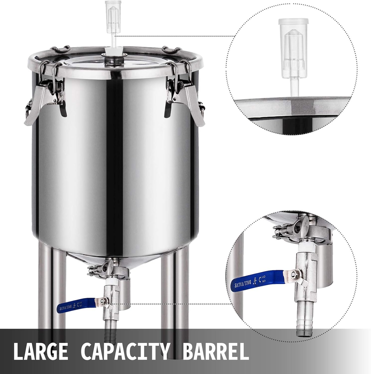VBENLEM 7 Gallon Home Brewing Chronical Fermenter Stainless Steel Brew Bucket Fermenter with Conical Base