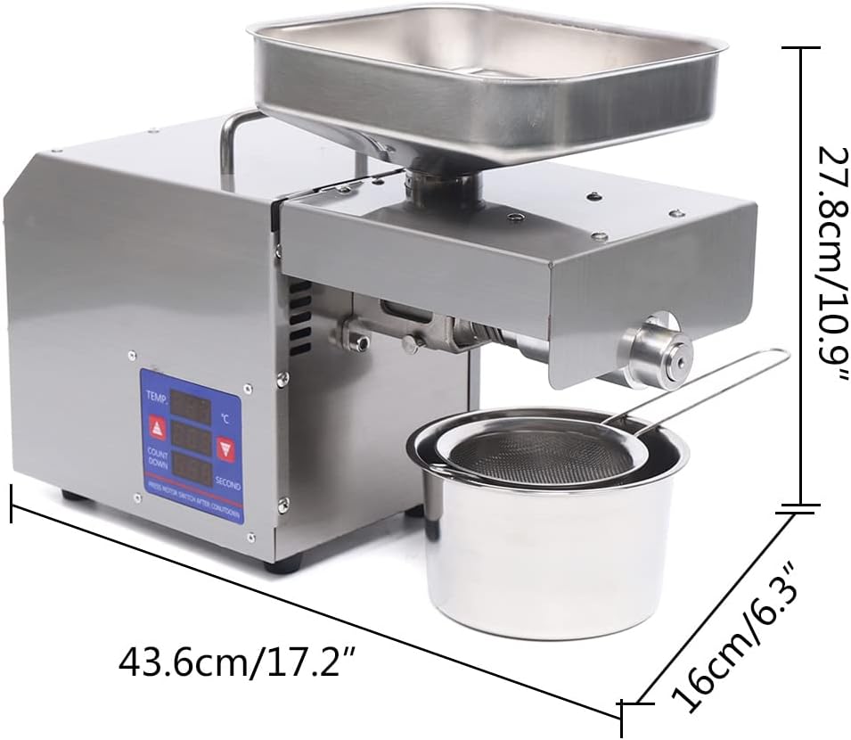Oil Press Machine, 600W Oil Extractor, Stainless Steel Kitchen Oil Expeller Press Mill, Cold & Hot Pressing Oil Presser Maker for Commercial & Home Use