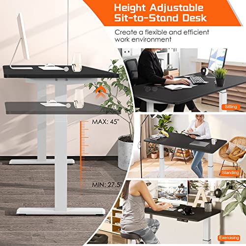 COSTWAY Dual Motor Electric Standing Desk, 55" x 28" Height Adjustable Sit Stand Desk with Solid One-Piece Desktop & 3 Memory Presets, Ergonomic Computer Workstation for Home Office (White & Black)