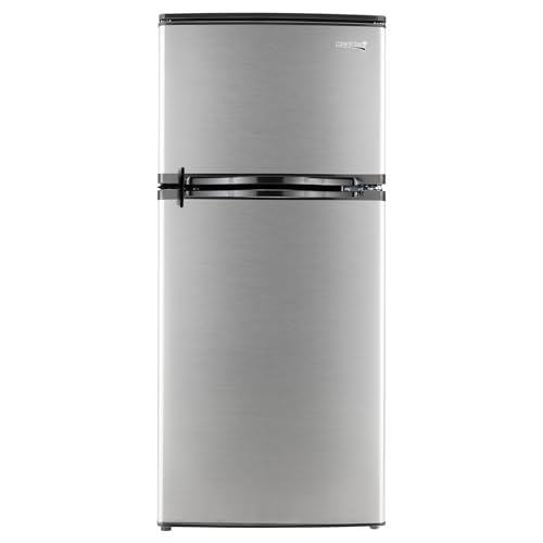 RecPro RV Refrigerator Stainless Steel | 12V | 2 Door Fridge | Frost Free Design | Reversible Doors | 4.4 Cubic Feet