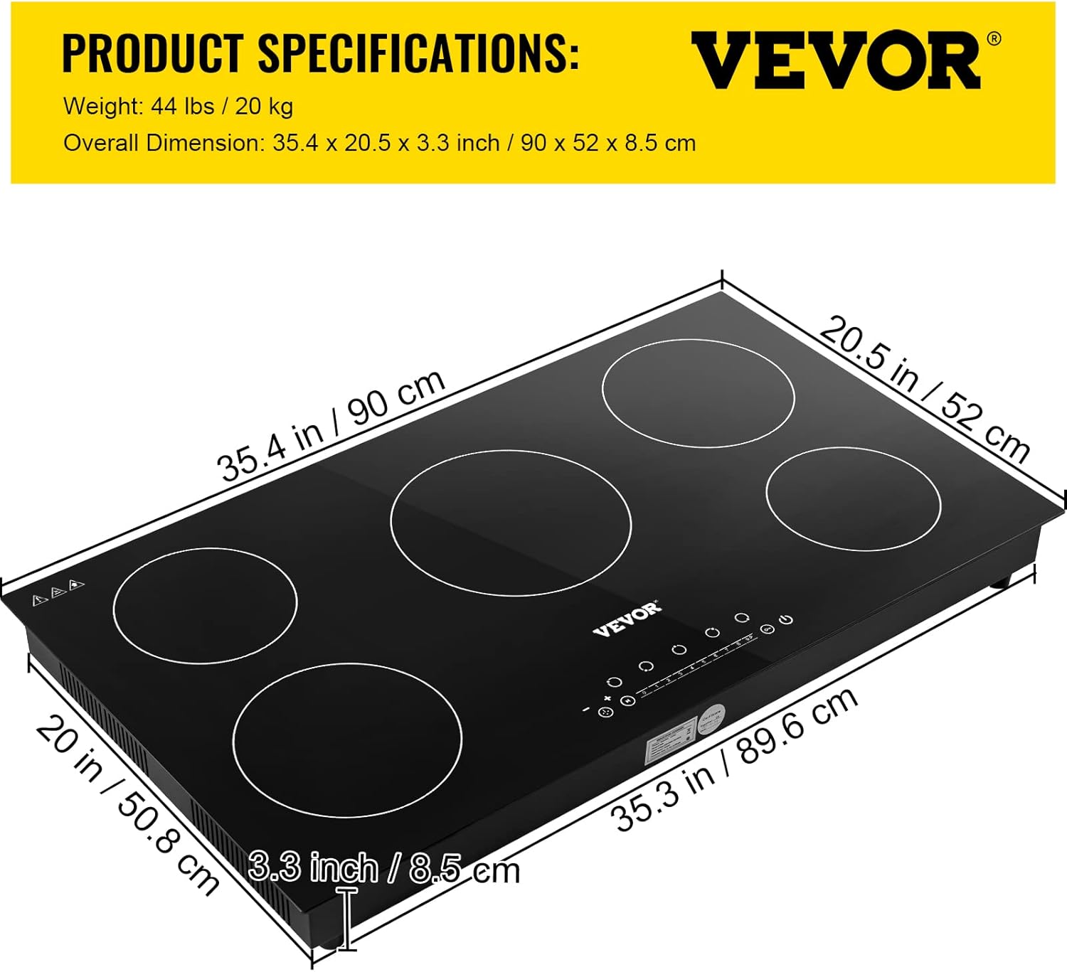 VEVOR Built-in Induction Electric Stove Top 5 Burners,35 Inch Electric Cooktop,9 Power Levels & Sensor Touch Control,Easy to Clean Ceramic Glass Surface,Child Safety Lock,240V