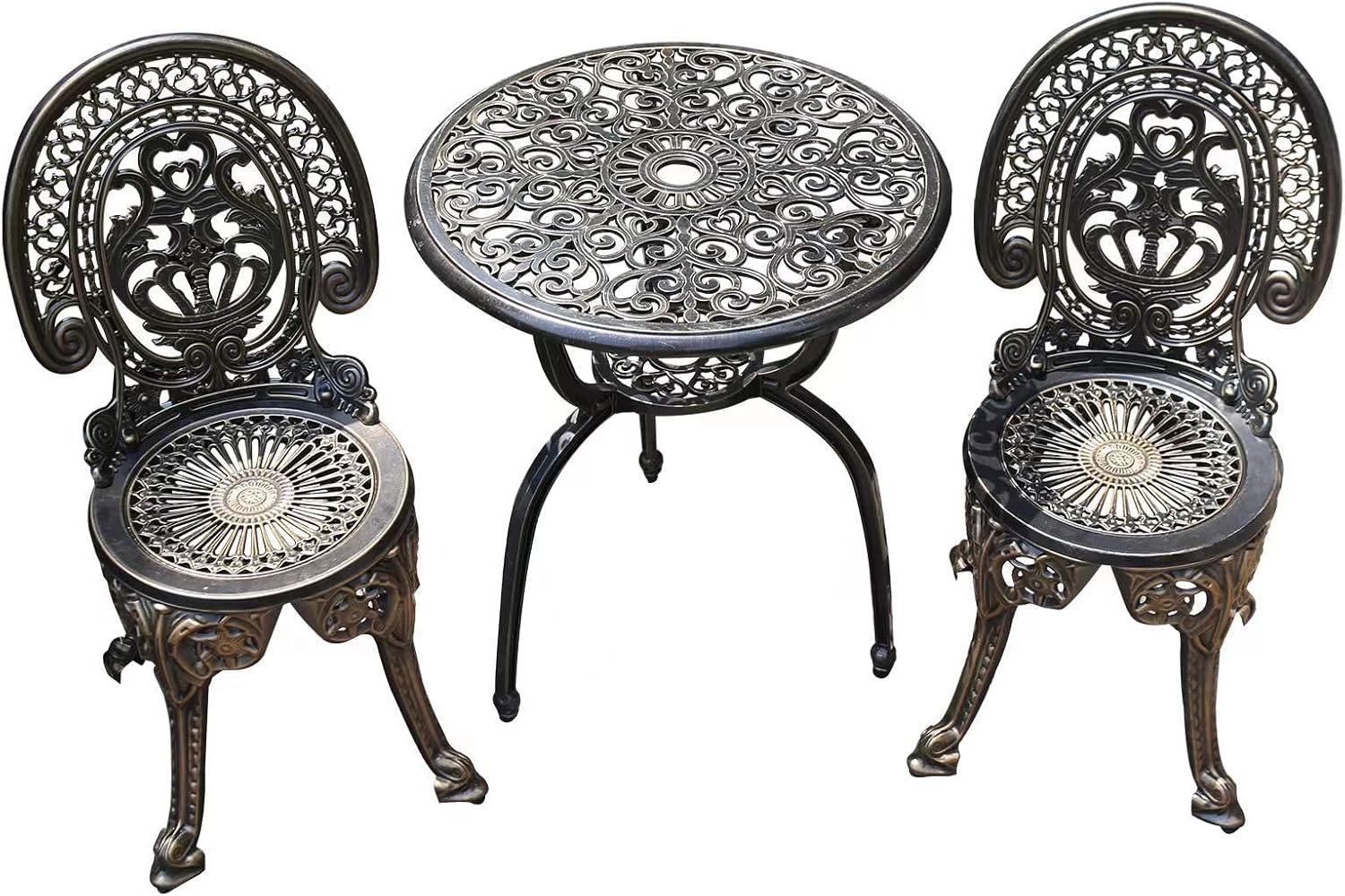 Patio Bistro Set.Rust-Resistant Cast Aluminum Bistro Table Set with Umbrella Hole for Backyard (Leaf DESIGNCOPPER)