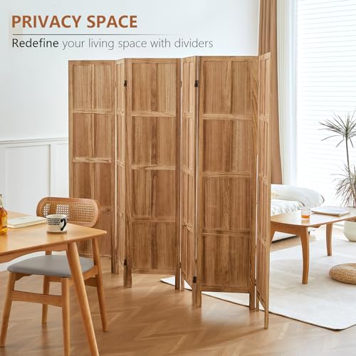 6 Panel Room Divider, 5.6 FT Folding Privacy Screen Room Divider, Partition Divider for Room Separation, Wooden Room Screen Divider Freestanding, for Home Office, Bedroom (White)