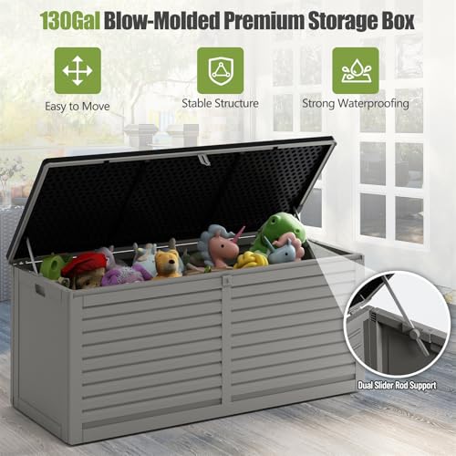 130 Gallon Outdoor Storage Box, Waterproof Lockable Deck Box, Equipped with Handles, Easy to Move, Suitable for Gardens, Yards (Black)