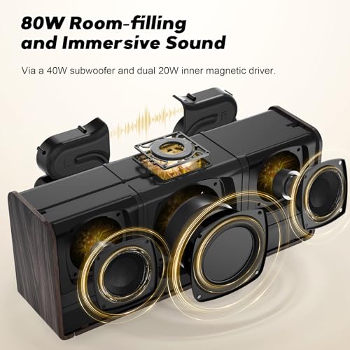 DOSS SoundBox Ultra Bluetooth Speaker with 2.1 Sound Channel Audio, 80W Superior Sound with Deep Bass, Two DSP Technologies, 18H Playtime, Bluetooth 5.3, Wireless Speaker for Home, Office,Bedroom-Gold