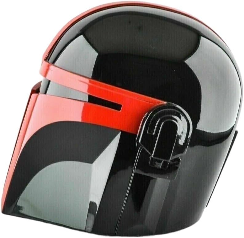 Mandalorian Steel Metal Helmet Red-Black Pattern Face Head Mask with Liner and Chin Strap for LARP Cosplay Role Halloween Armour Gift, Standard