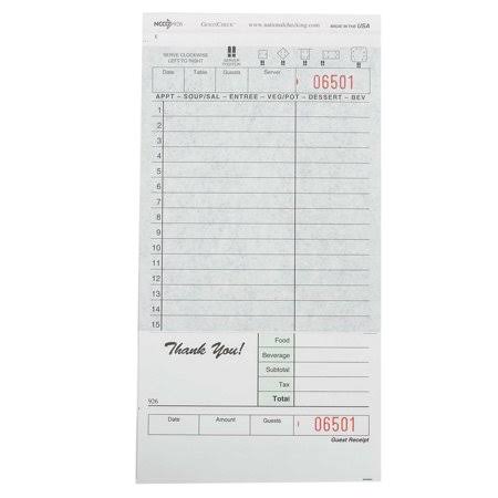 National Checking Company Carbon Backed Guest Check Board - 2 Part Green, 15 Line, 4.20 x 8.25 inch - 2500 per CASE.