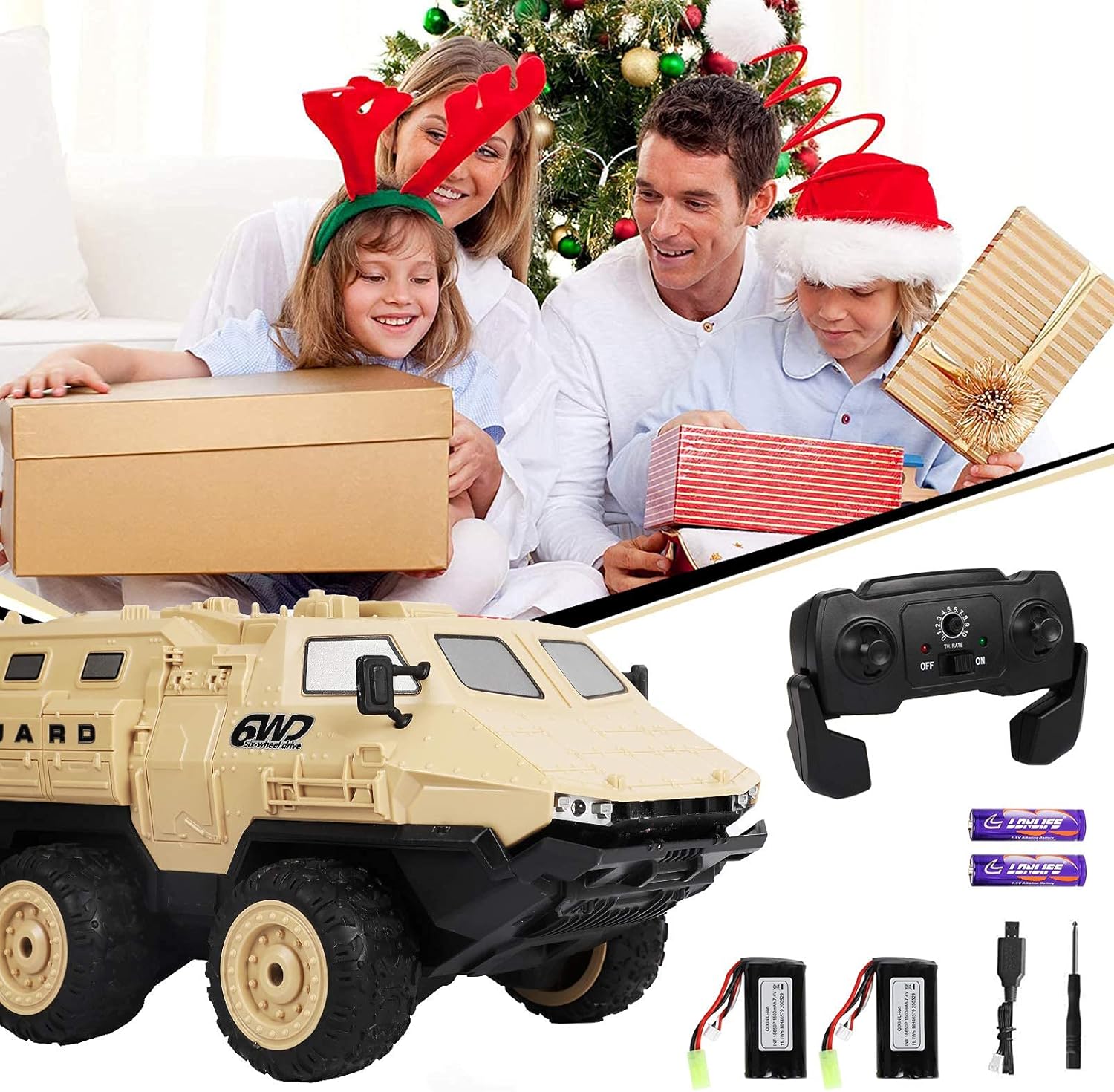 RC Army Trucks, 120 Min Play 6WD RC Military Truck, 1 16 RC Army Car, 2.4 GHz Remote Control High Speed Army Car All-Terrain Off-Road Military Tank RC Car Vehicle for Adults Kids, 2 Batteries