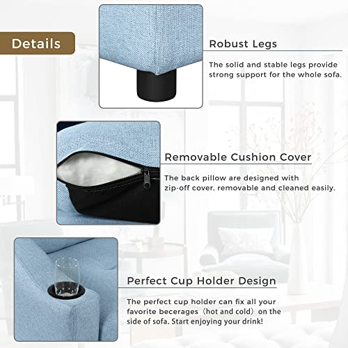 80.3" Pull Out Sofa Bed Modern Padded Upholstered Sofa Bed, Linen Fabric 3 Seater Couch with Storage Chaise and Cup Holder, Small Couch for Small Spaces Primary Living Room Sectionals