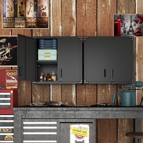 Metal Storage Cabinet with Wheels, Lockable Garage Cabinet with Doors and Shelves, Rolling Tool Storage, Assembly Required, Black