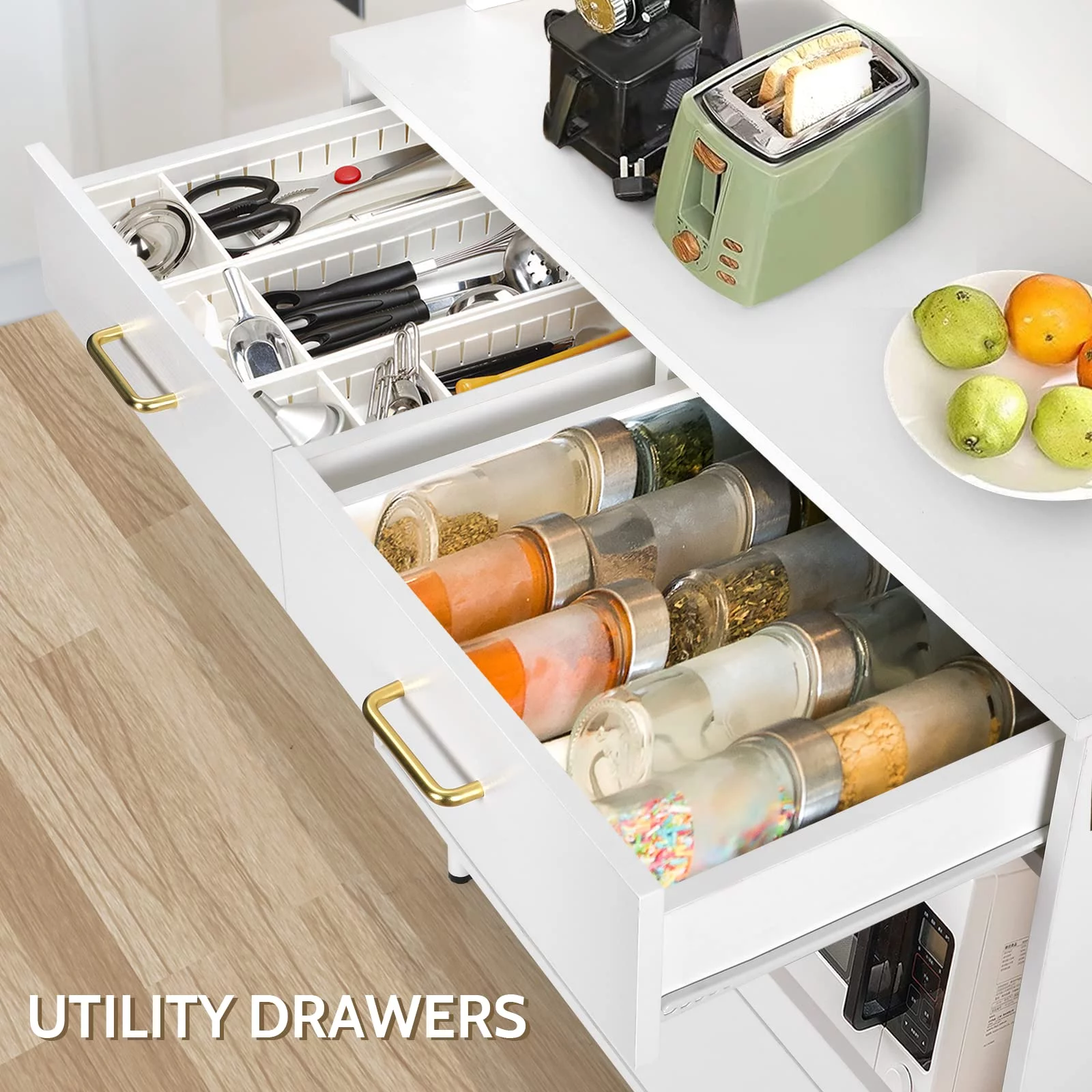RichYa Kitchen Pantry Storage Cabinet, 71'' Freestanding Kitchen Storage Cabinets with 3 Drawers, White