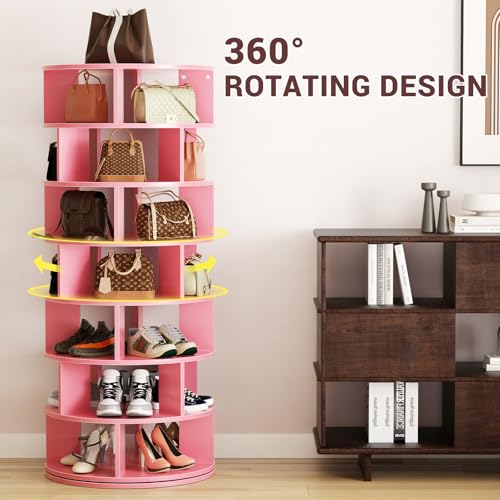 Aheaplus Rotating Shoe Rack Tower, 7-Tier Spinning Shoe Rack 360 Revolving Shoe Rack Organizer for Closet, Display Round Storage Carousel Shoes Closet Organization, White