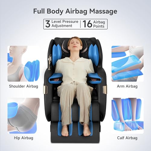 Real Relax 2025 Dual Core S Track Massage Chair,Full Body Airbags Massage Recliner,Zero Gravity with APP and LCD Control,Lower Back and Calf Heating,Foot Roller,Bluetooth,Home or Office Use,Black