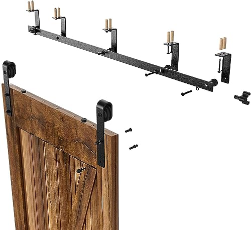 14FT Ceiling Mount Sliding Barn Door Hardware Kit Low Ceiling L-Shape Bracket System for 42" Wide Double Wood Door Heavy Duty (Basic Style Hanger)