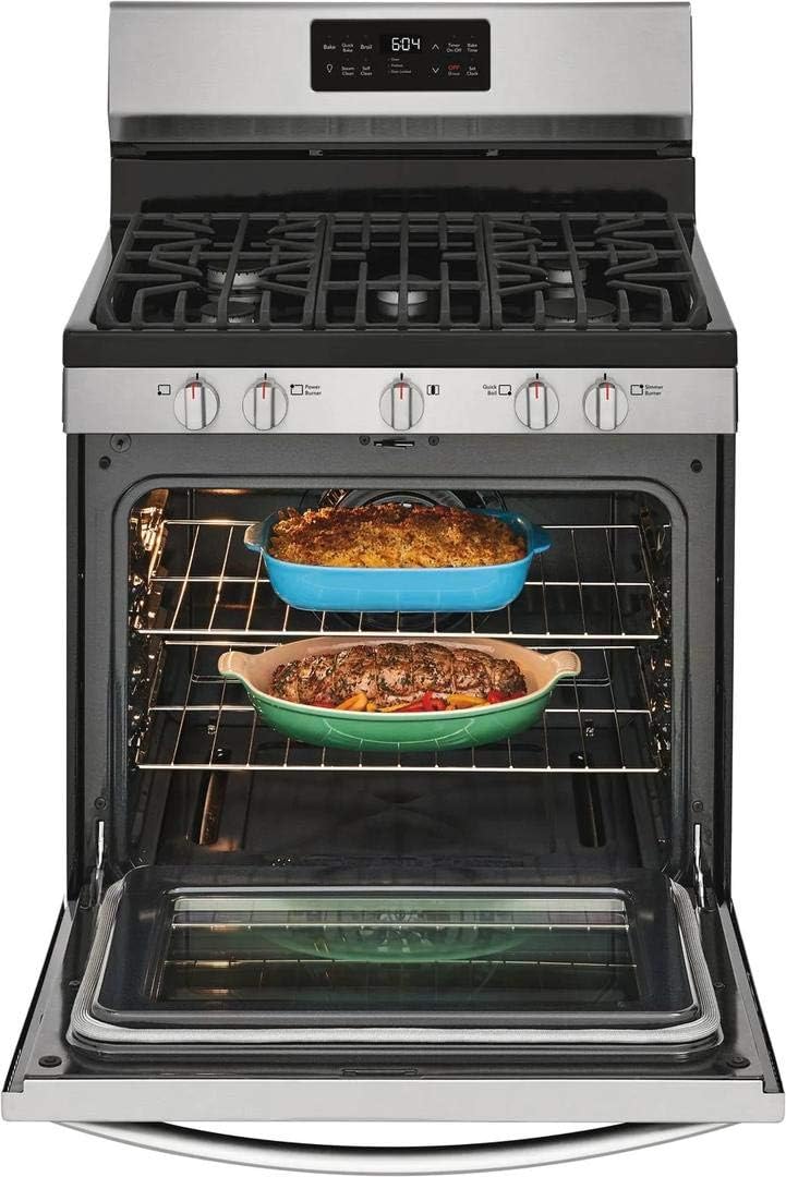 Frigidaire GCRG3038AF 30" Gallery Series Stainless Steel Freestanding Gas Range with 5 cu. ft. Oven Capacity 5 Burners Cast Iron Continuous Grates and Steam Cleaning