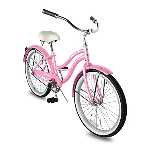 MICARGI 24/26 Inch Adult Cruiser Bicycle Hybrid Bike 1/7 Speeds Commuter Bike for Women, Men, Seniors,Step-Through or Step-Over Bike Steel Frame Multi Colors Style