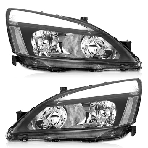 LED Headlight Assembly for 03 04 05 06 07 Honda Accord, for 2003-2007 Accord OE Headlamp with Sequential Turn Signal, Black Housing Clear ReflectorLeft+Right