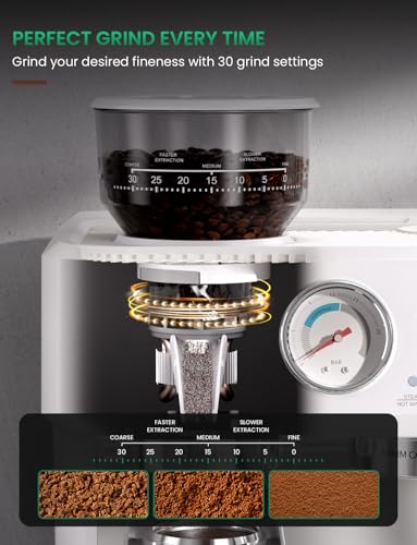 Espresso Machine with Grinder, Dual-Boiler 58MM Professional Espresso coffee Machine with Powerful Steam Wand Beginner Friendly Espresso Maker Stainless Steel Latte Cappuccino Machine for Home