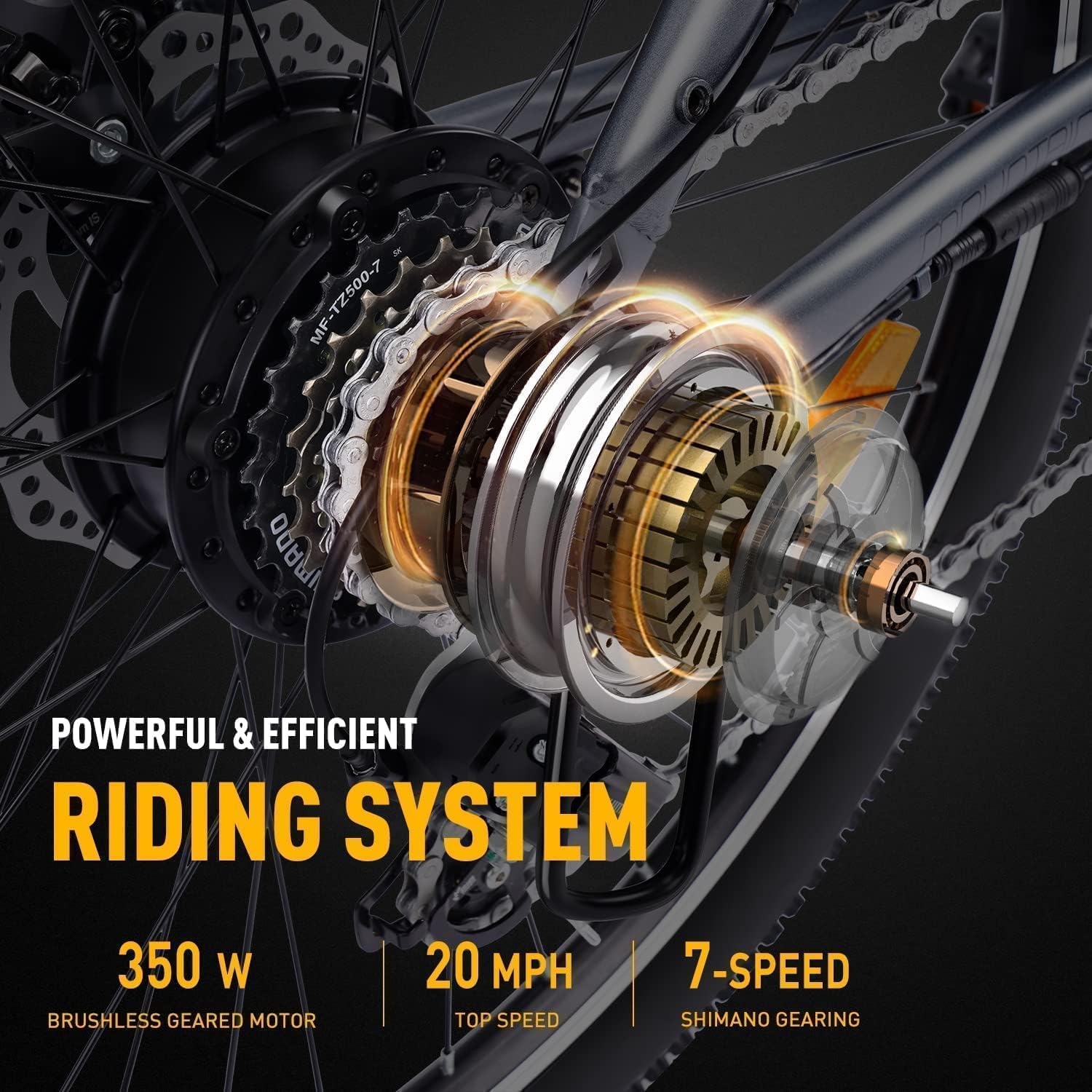 Heybike Race Electric Bike Light Weight 26" Commuter Electric Mountain Bike Long Range, 350W Brushless Motor, Shimano 7-Speed and Front Fork Suspension, Urban Electric Bicycle for Adults
