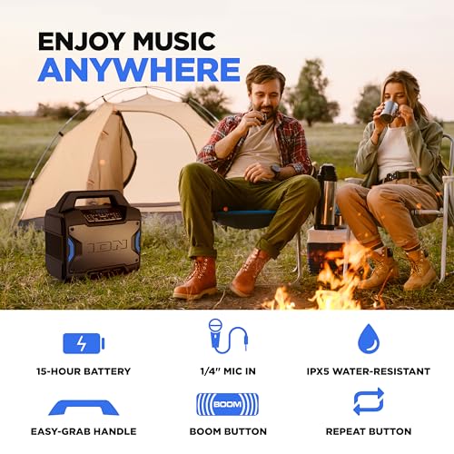 ION Block Rocker - Portable Bluetooth Outdoor Party Speaker with Karaoke Microphone, Battery, 4 Speakers, Radio, USB Port, App, Water-Resistant, 120W