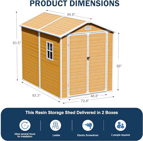 CDCASA 8x6 Feet Resin Storage Shed, Waterproof Outdoor Shed with Floor & Lockable Door & Window & Vents, Plastic Tool Shed for Backyard, Patio, Poolside, Lawn, Dove Grey