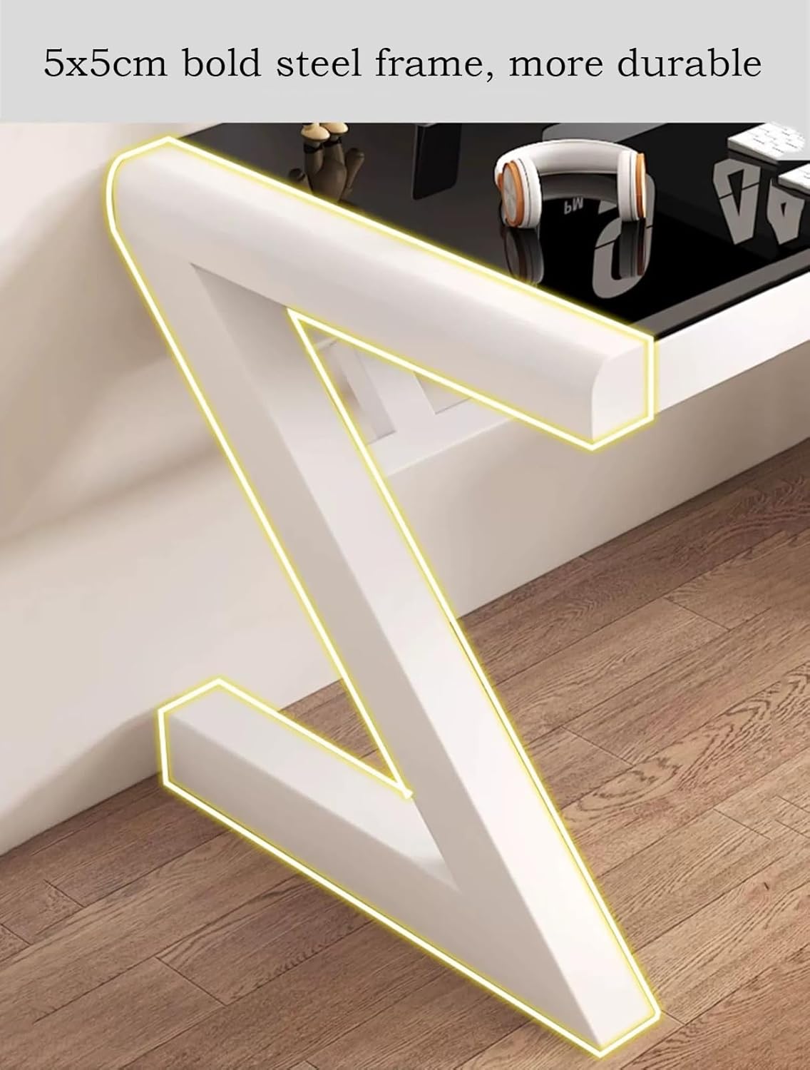 Modern Z-Shape Computer Desk with Keyboard Tray Tempered Glass Large Office Desk Study Writing Desk Easy to Install Computer Workstation for Home Office(White,39.3 * 23.6'')