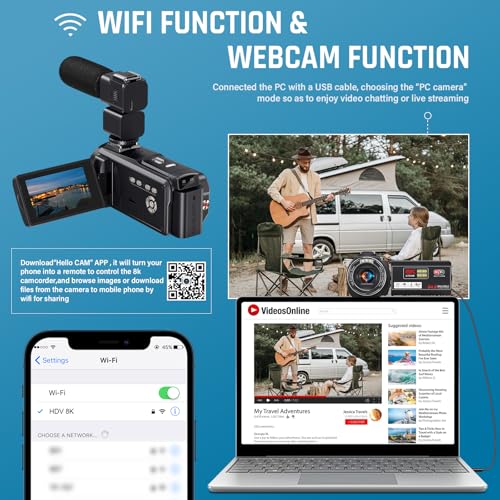 8K Video Camera 64MP Camcorder, 18X Digital Zoom with IR Night Version Vlogging Camera for Youtube, 3.0" IPS Touch Screen with one 4500mAh Battery, 32GB TF Card, Remote Control, Mic, and Adapter