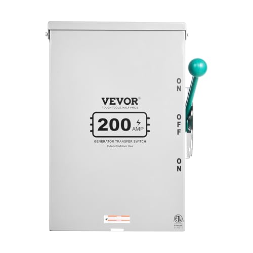 VEVOR 200A Generator Transfer Switch, 48000W Manual Transfer Switch, Heavy Duty Double-Throw Power 120/240V, Meeting NEMA 3R Standards, for Outdoor, Indoor, and Portable Generator ETL Certification