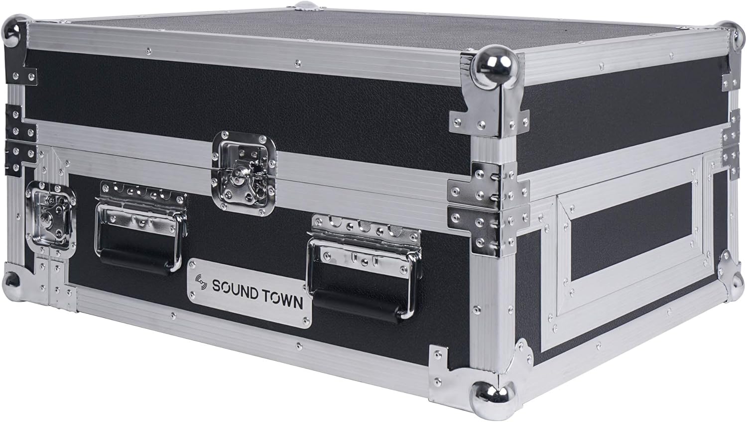 Sound Town 4U PA DJ Rack/Road Case with 11U Slant Mixer Top, 20’’ Rackable Depth, 4-Space Size - Pro Tour Grade (STMR-4US)