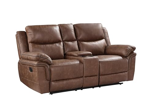 New Classic Furniture Ryland Polyester Manual Sofa with Dual Recliner, Brown