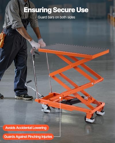 VEVOR Electric Lift Table, 330 lbs Capacity Single Scissor Lift Table, 8-28 in Height Adjustable Lifting Platform, Coffee Table Lift with 4 Wheels, for Material Handling and Transportation, Black