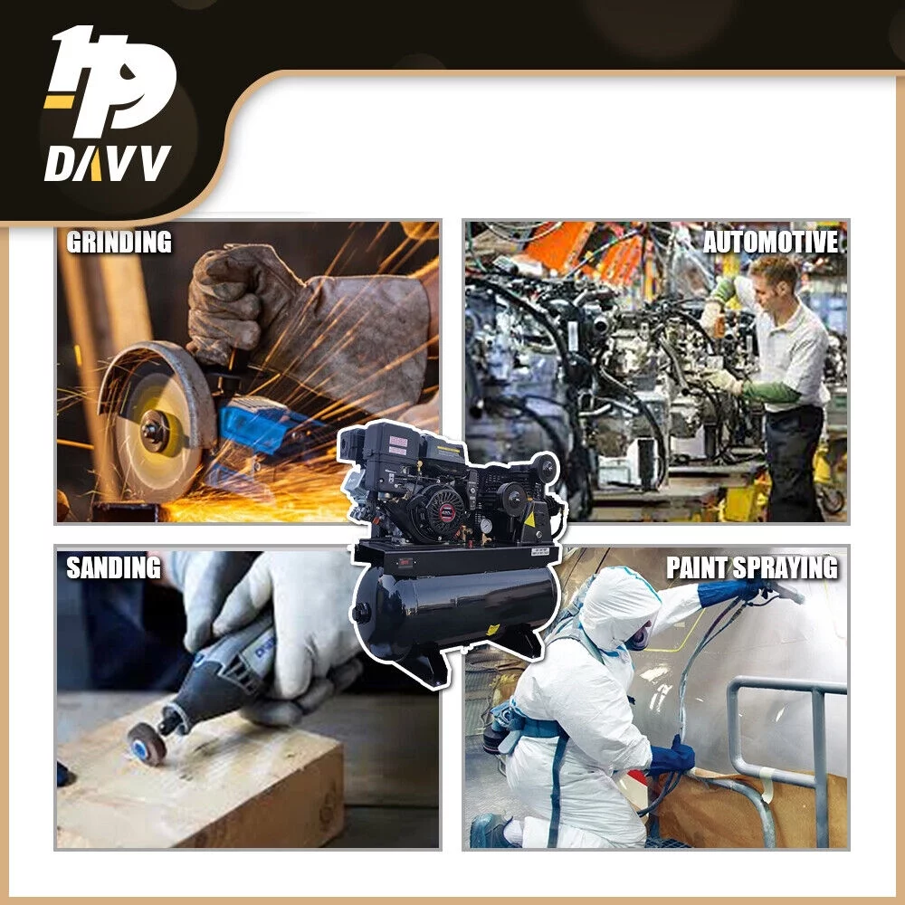 HPDAVV 13HP Gas-Powered 180psi Air Compressor 420CC Engine 30Gal Tank 24cfm 2 Stage
