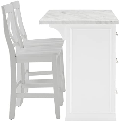 Crosley Furniture Cutler Kitchen Island with Faux Marble Top, White