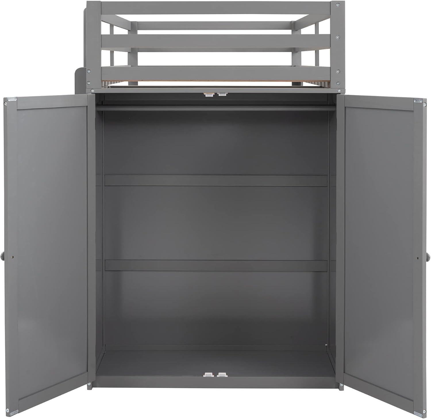 Gray Twin Loft Bed with Desk, 3 Drawers, and Wardrobe - Multi-Functional Wooden Twin Loft Bed Frame for Kids, Teens, Adults. Maximize Space and Storage in Your Bedroom.