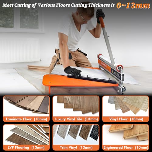 Heavy Duty Laminate/Vinyl Floor Cutter, NAACOO 13” Vinyl Plank Cutter with Wheel – Just 1 Step Meet Angle&Length Cutting, Flooring Tools - Cuts Laminate Floor, Engineer Wood, LVP/T, VCT, SPC, WPC
