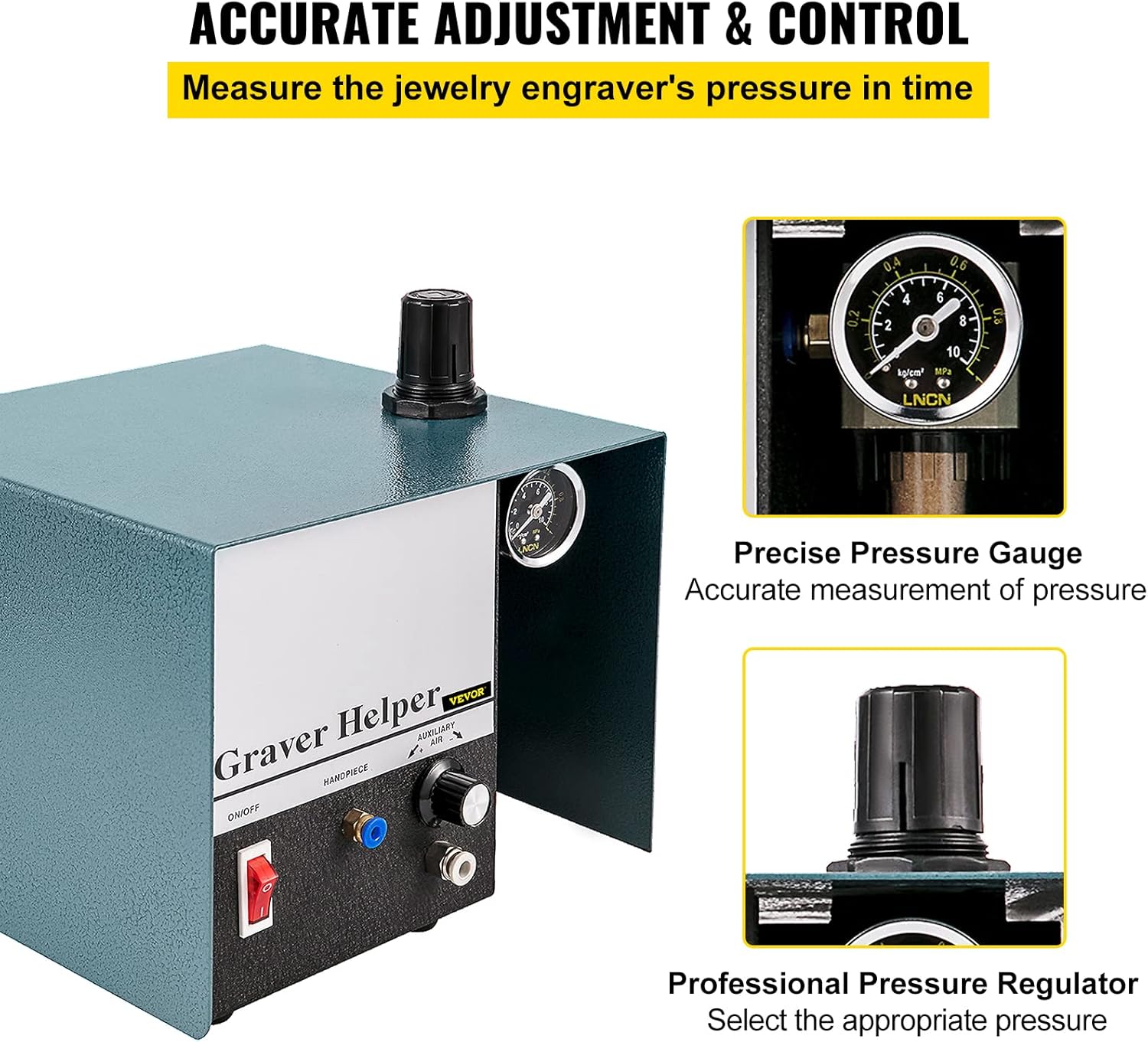 VEVOR Jewelry Pneumatic Engraving Machine 1400 RPM Adjustable Speed Pneumatic Hand Engraving Machines 60Hz 80W Pneumatic Graver Handpiece with Single-Head for Jewelry, Crafts and Wrought Iron