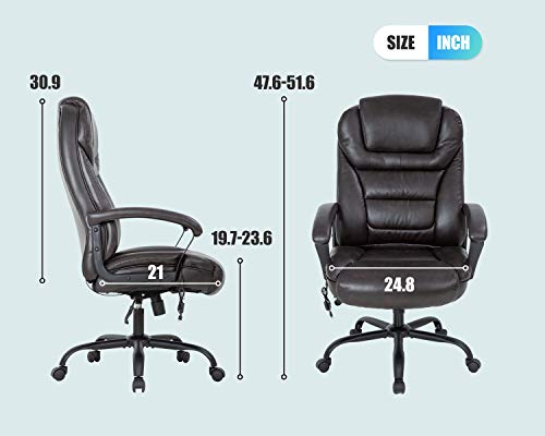 Big and Tall 500lbs Wide Seat Ergonomic Desk Chair with Lumbar Support Arms Headrest Massage Office Chair Rolling Swivel PU Leather Task Computer Chair for Adults (White)