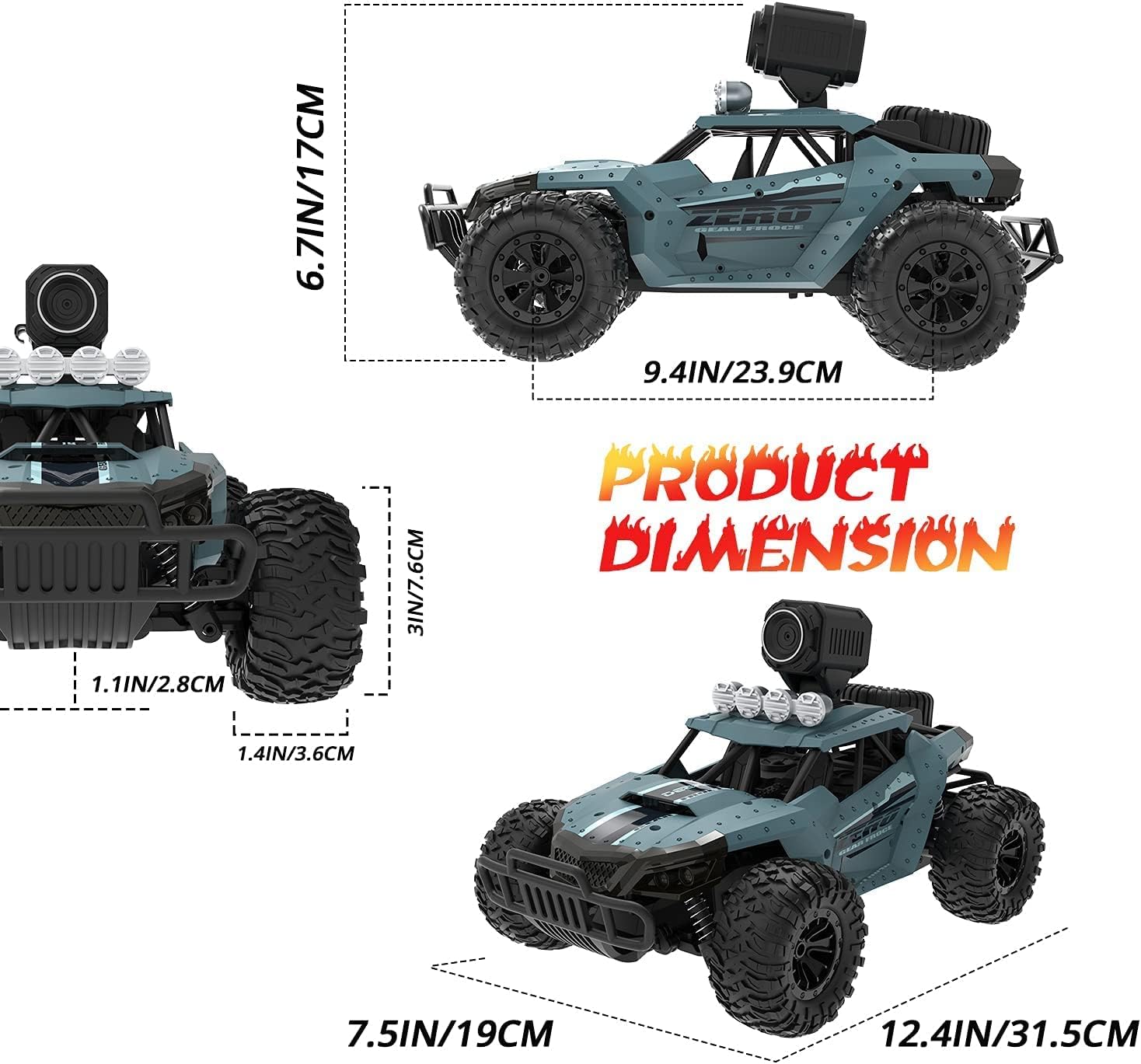 DEERC RC Cars DE36W Remote Control Car with 720P HD FPV Camera, 1/16 Scale Off-Road Remote Control Truck, High Speed Monster Trucks for Kids Adults 2 Batteries for 60 Min Play, Gift for Boys and Girls