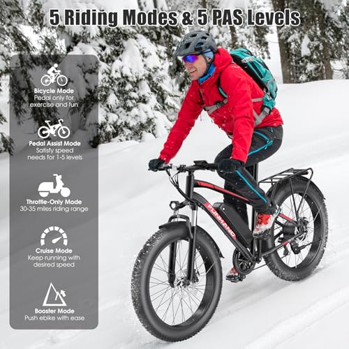 Electric Bike for Adults, Peak 1000W Ebike, 25MPH 60Miles Electric Mountain Bike, 26" Fat Tire Adult Electric Bicycle with 48V 13AH Battery, Rear Rack, 7 Speed, Front Suspension, Turn Signal