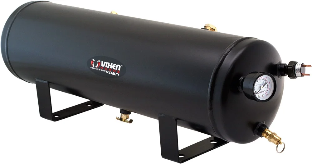 Vixen Horns Train Horn Kit for Trucks/Car/Semi. Complete Onboard System- 200psi Air Compressor, 3 Gallon Tank, 3 Trumpets. Super Loud dB. Fits Vehicles like Pickup/Jeep/RV/SUV 12v VXO8330B/3418B