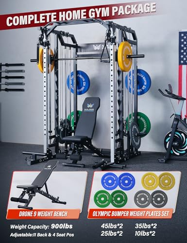 Major Fitness Drone2 Advanced Training Smith Machines– All-in-One Home Gym Squat Rack with Aluminum Pulley Set , Weight Bar, Dual LAT Pull-Down Systems & Cable Crossover Machine for Full-Body Workouts