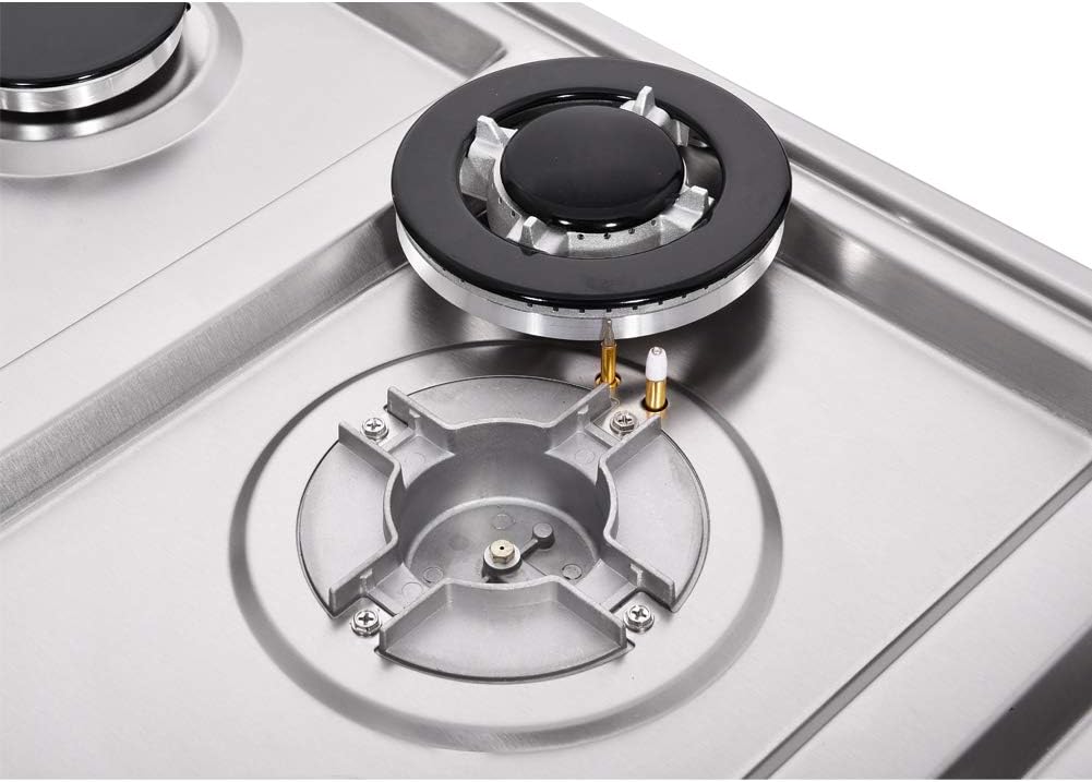 34 Inch Gas Cooktop DT5809 Stainless Steel 5 Burners Gas Cooktop LPG/NG Convertible Gas Stovetop Thermocouple Protection Gas Cooktop